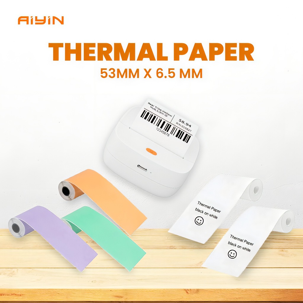 

AIYIN THERMAL PAPER 53 MM X 6.5 M STICKER AND NON-STICKER ROLL PAPER FOR AIYIN B23