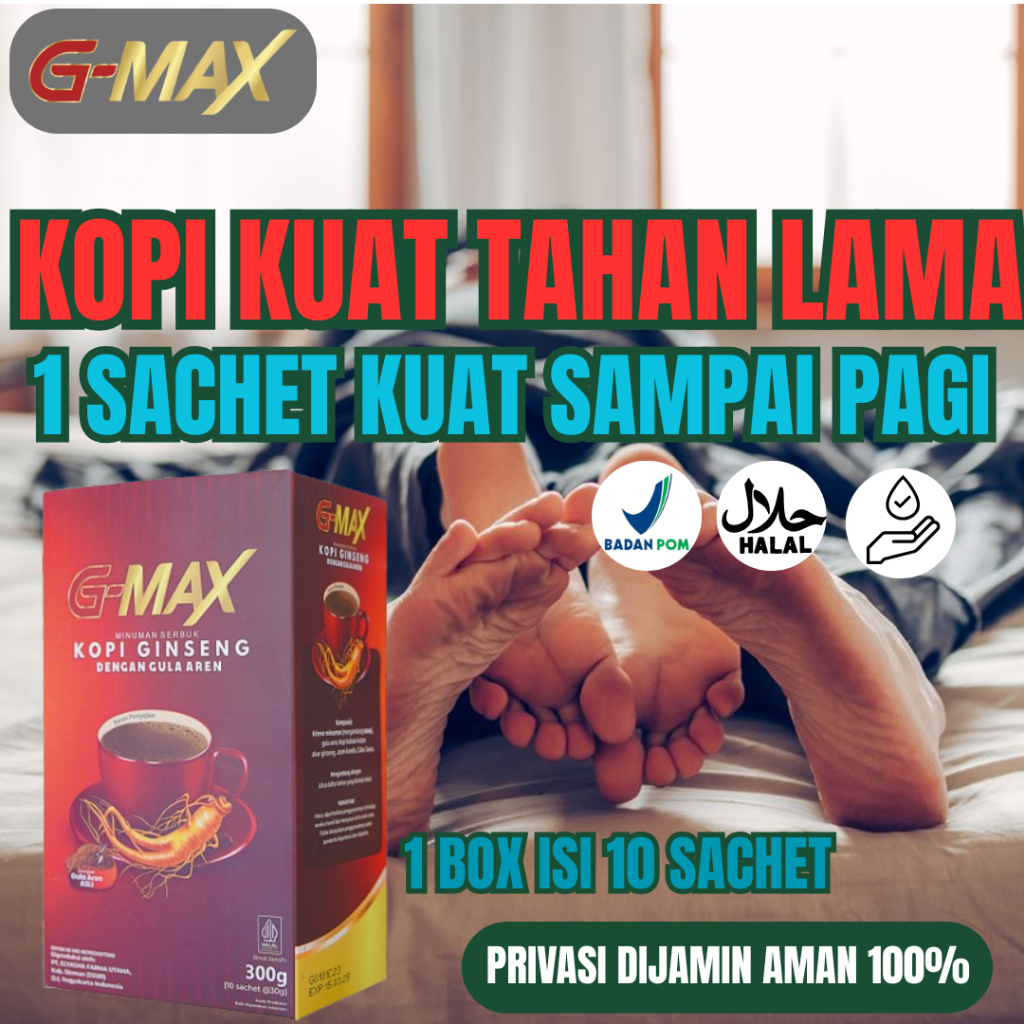 

G-max Kopi Penambah Stamina Pria KUAT Tahan Lama Kopi Gingseng Gula aren 1 Box isi 10 Sachet Bpom