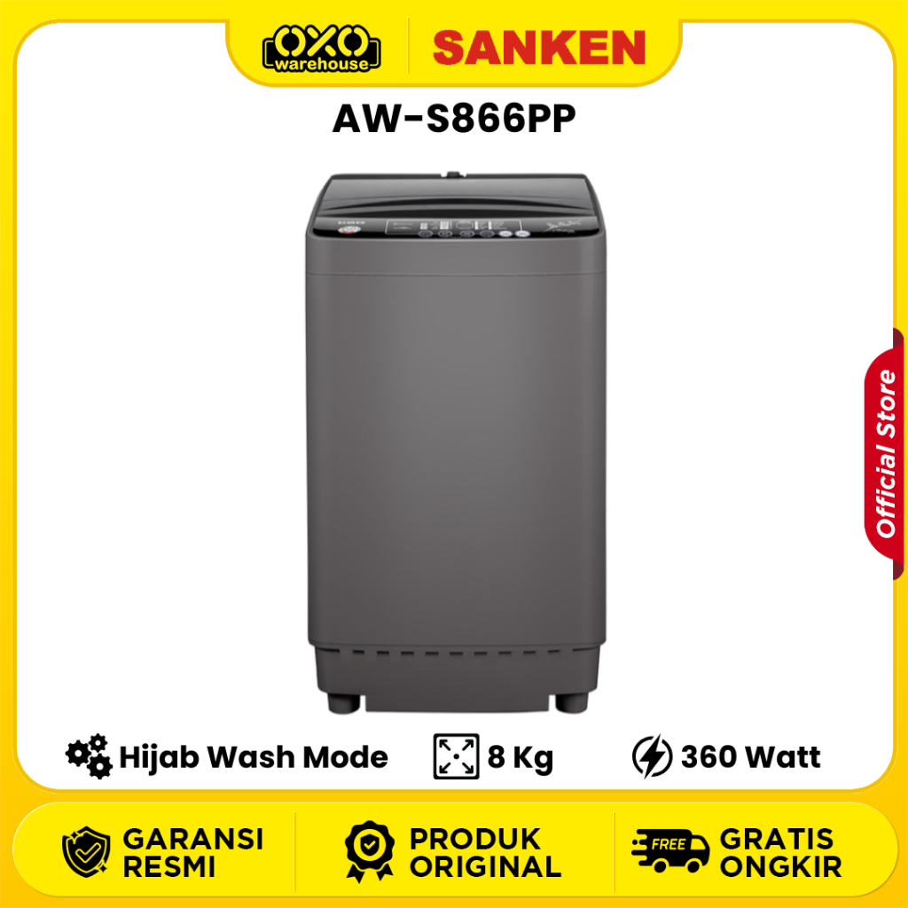 Sanken AW-S866PP Mesin Cuci Top Load 7 Kg Stainless Steel
