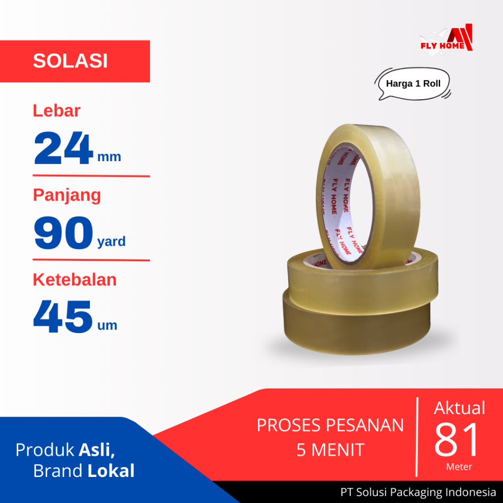 

FLYHOME Lakban solasi 90yard 81METER 1inci 24x90 yard selotip solasi toples