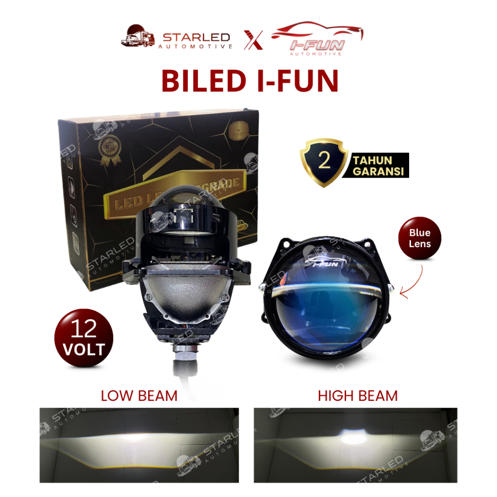 Lampu Projie Biled IFUN 2,5 Inch dan 3 Inch 12 Volt Projie BI LED LASER Blue Lens IF5060 Low Beam Hi