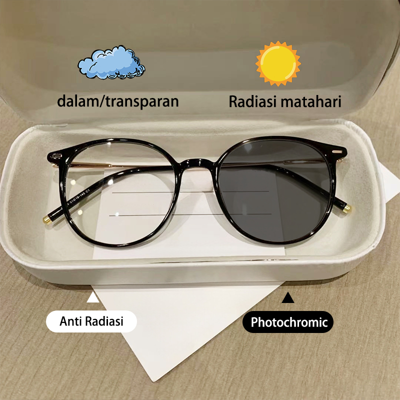 Kacamata anti radiasi  photochromic Logam bulat kacamata hitam wanita