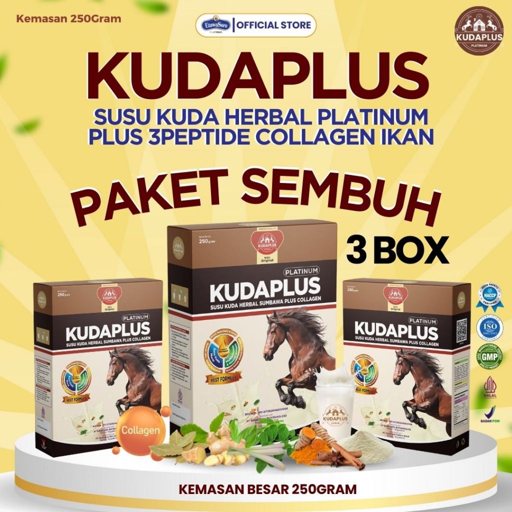 

Kudaplus Jaminan Original 100% dari Sumbawa Plus Tripeptida Collagen Ikan laut Dalam - Cepat Atasi Ashma, Batuk, Pegal Linu dan osteoporosis Kemasan 250gram Paket 3 Box