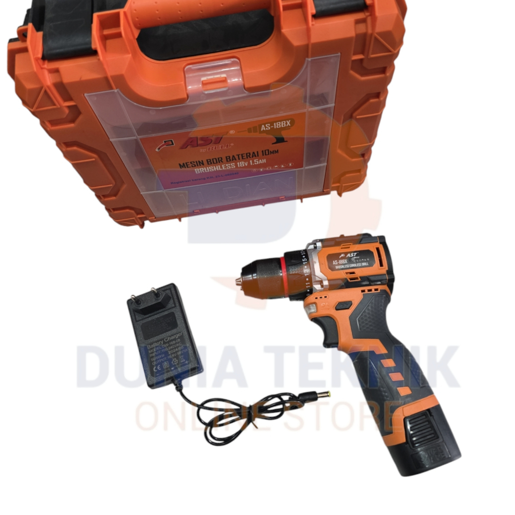 AST Mesin Bor Baterai AS-18BX 18V 10mm BRUSHLESS / Cordless Drill 18BX bor batre / baterai bor cas /