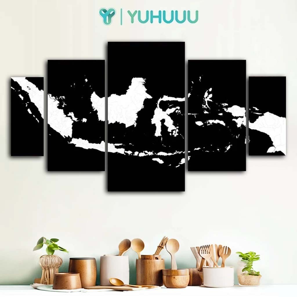 Pajangan Bingkai Foto Hiasan dinding PETA INDONESIA 5pcs Poster Kayu Wall Decor