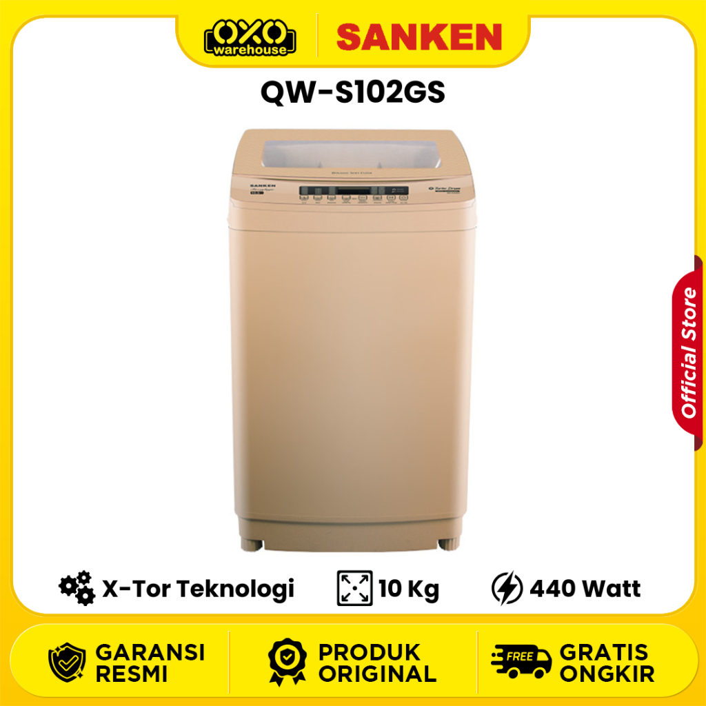 SANKEN Mesin Cuci Top Loading QW-S102GS 1 Tabung  Kapasitas 10 Kg Low Watt Garansi Resmi