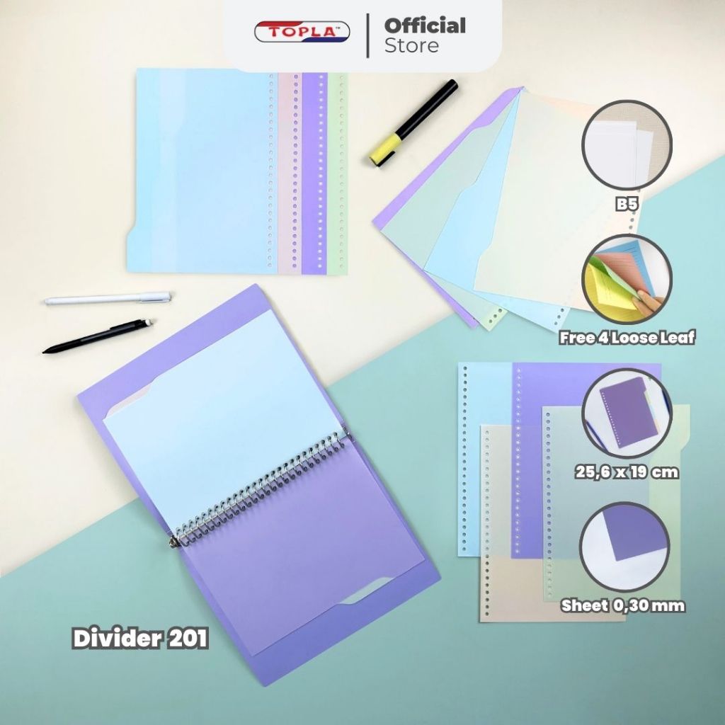 

Binder Divider pembatas binder index binder 4 Warna Pastel ukuran A5 dan B5 Topla