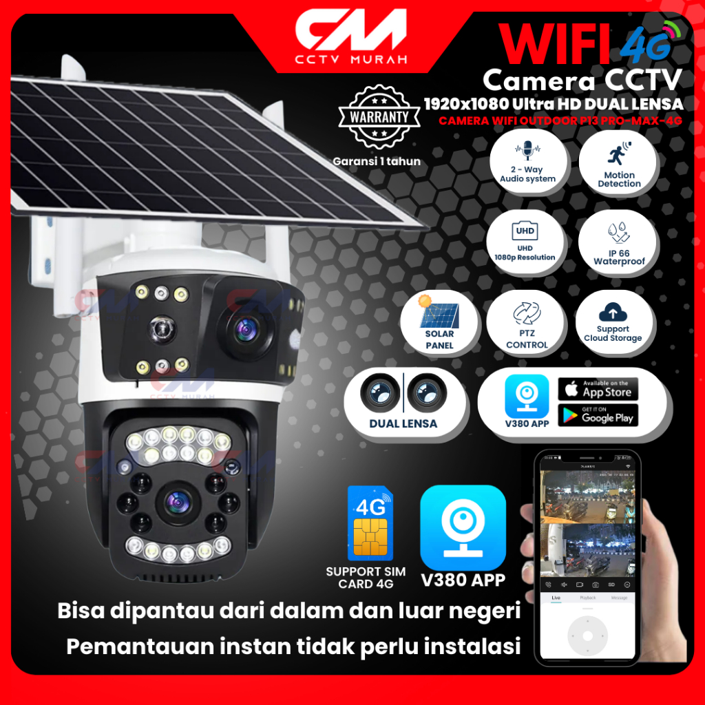 CCTV 4G Solar Outdoor | Tanpa WiFi | Tahan Cuaca | Night Vision |
