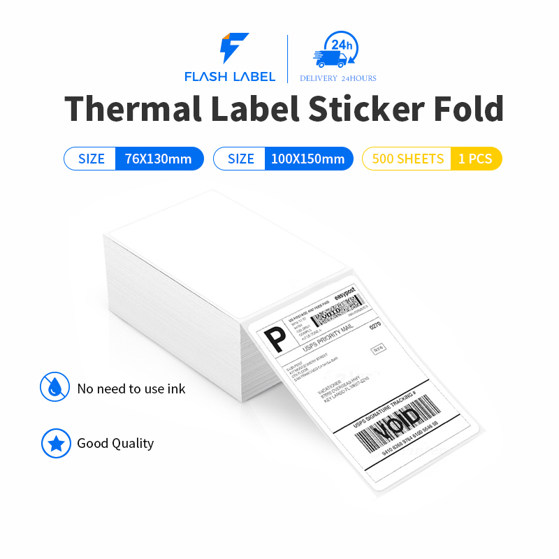 

Kertas Thermal 100x150 mm Label Stiker waterproof 76x130mm isi 500 pcs Kertas sticker Label resi Continuous roll dan lipat Untuk A318 Y486