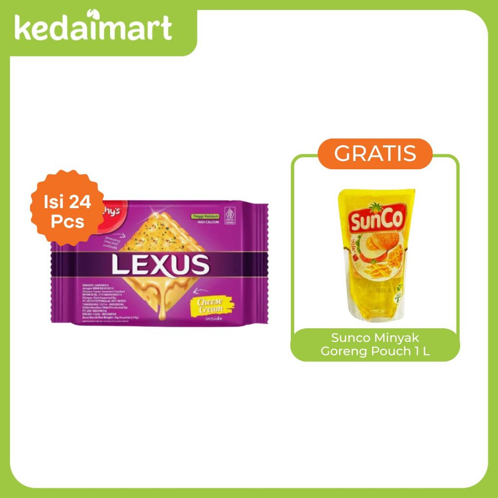 

Promo Clearance Sale Lexus Biskuit Cheese Cream 76 Gram x 24 Pcs FREE Sunco Minyak Goreng Pouch 1 L