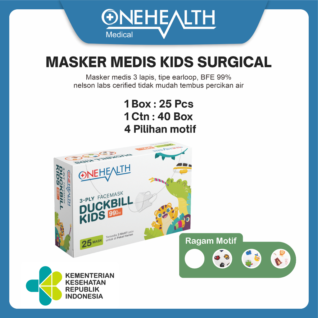 Onehealth Masker Duckbill anak Putih 3-Ply Melindungi Hidung Mulut Dari Kotoran