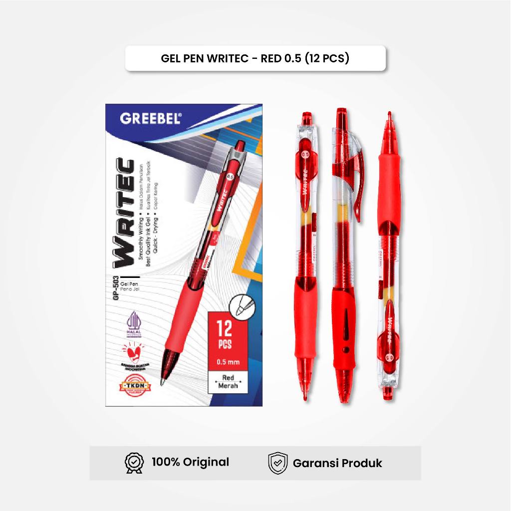 

GREEBEL Gel Pen Pulpen Pena GP-503 Writec 0.5 Tinta Merah (12PCS/SET) / Pulpen Gel Murah Grosir