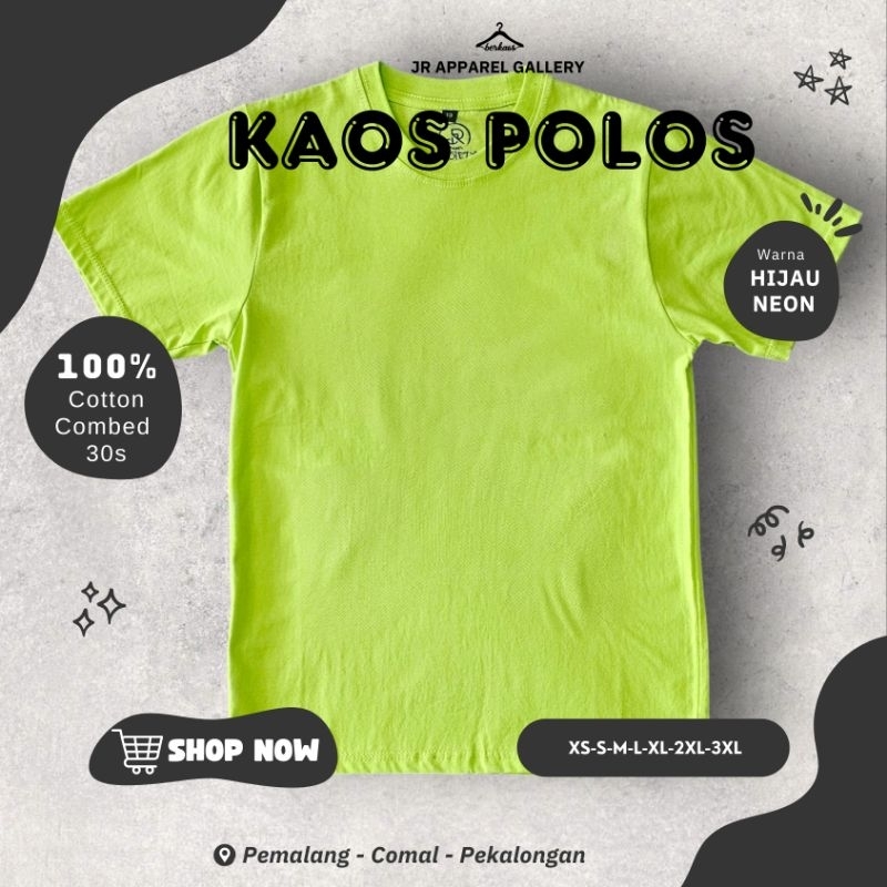 kaos polos hijau neon cotton combed 30s.