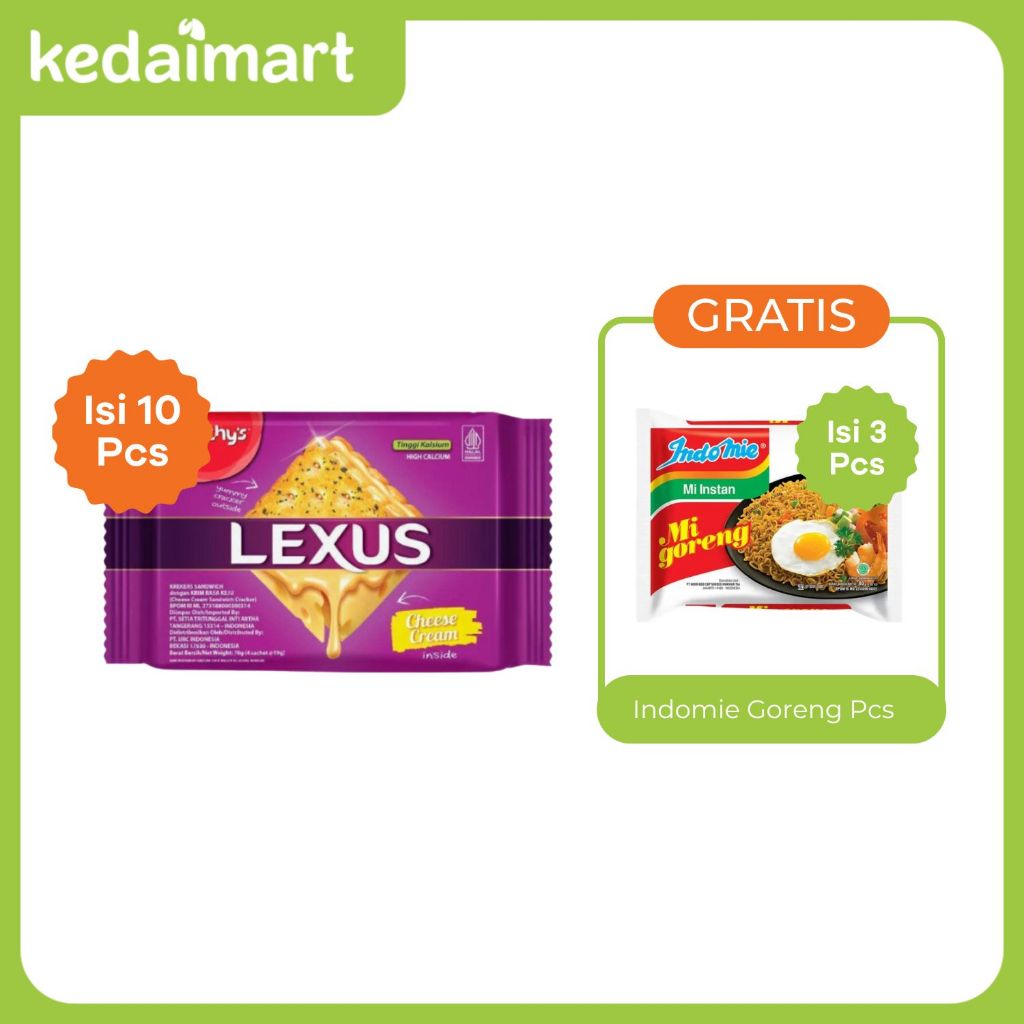 

Promo Clearance Sale Lexus Biskuit Cheese Cream 76 Gram x 10 Pcs FREE Indomie Goreng 3 Pcs