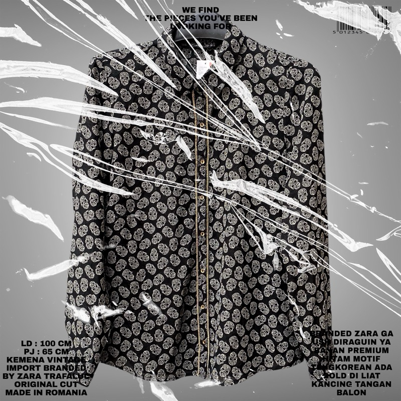 ZARA TRAFALUC ORIGINAL/KEMEJA IMPORT PREMIUM/KEMEJA ZARA ORIGINAL/KEMEJA MOTIF SKULL TENGKORAK/KEMEJ