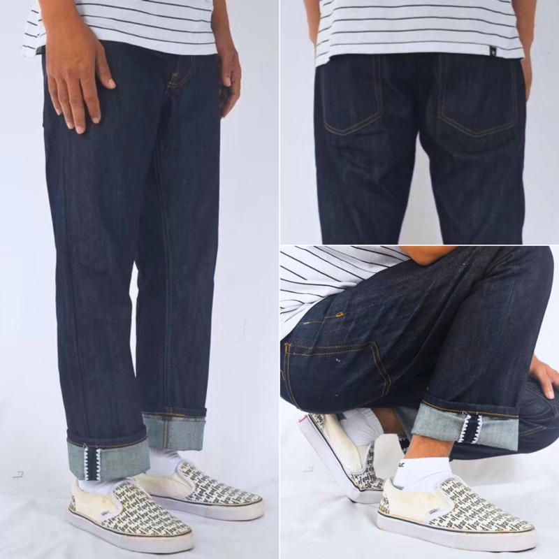 DENIM SELVEDGE - Celana Denim Selvedge Accent Slim Straight  - Celana Jeans Panjang Pria