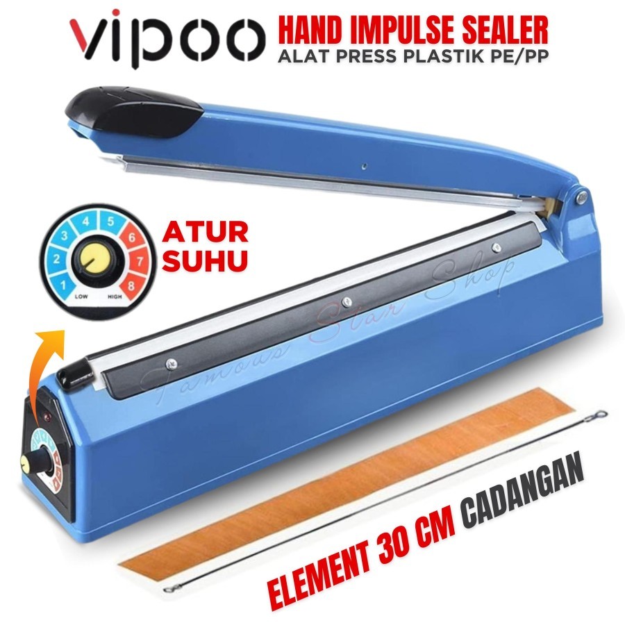 Mesin Press Perekat Plastik/impulse Sealer Vipoo V-300 Ukuran 30cm
