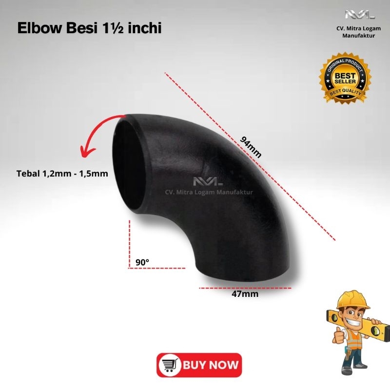 ELBOW PIPA BESI 1 1/2 INCHI | ELBOW PIPA UKURAN 1½" TEBAL 2MM