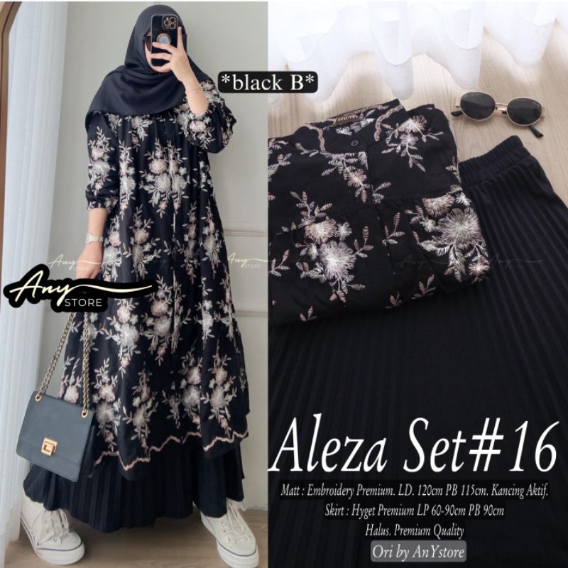 ANY Aleza set tunik bordir rok plisket jumbo size XXL setelan wanita muslimah ld atasan 120 original