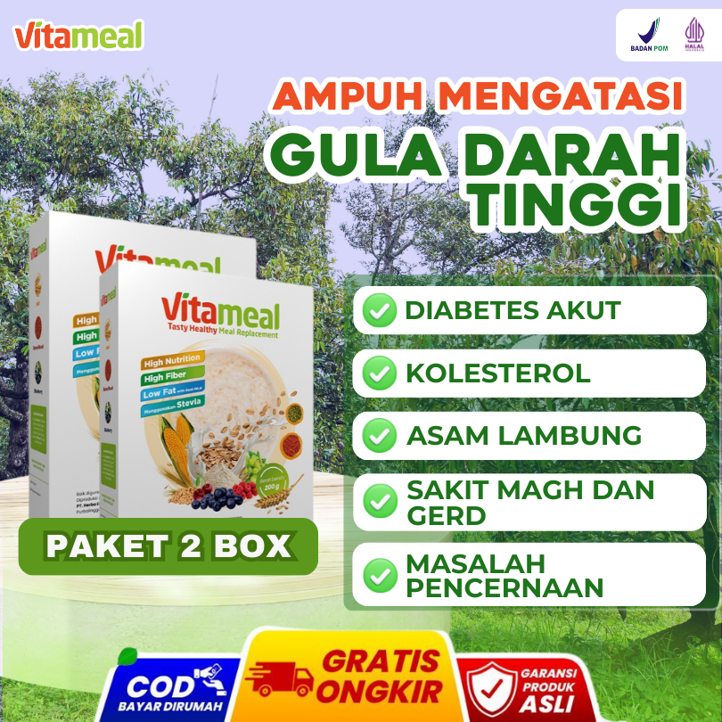 

Vitameal Paket 2 Box – Sereal Multigrain Sehat Penurun Gula Darah Cegah Diabetes & Kolesterol Redakan Maag dan Asam Lambung Tinggi Serat Tepat untuk Penderita Tanpa Efek Samping Obat Diet – Official Store VITAMIL DIET