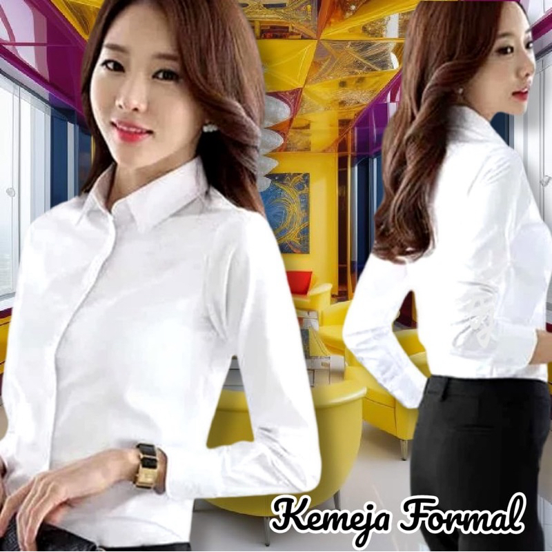 Kemeja Putih Wanita | Kemeja Wanita Lengan Panjang | Baju Kantor / Baju Kuliah / Kemeja Ospek Wanita