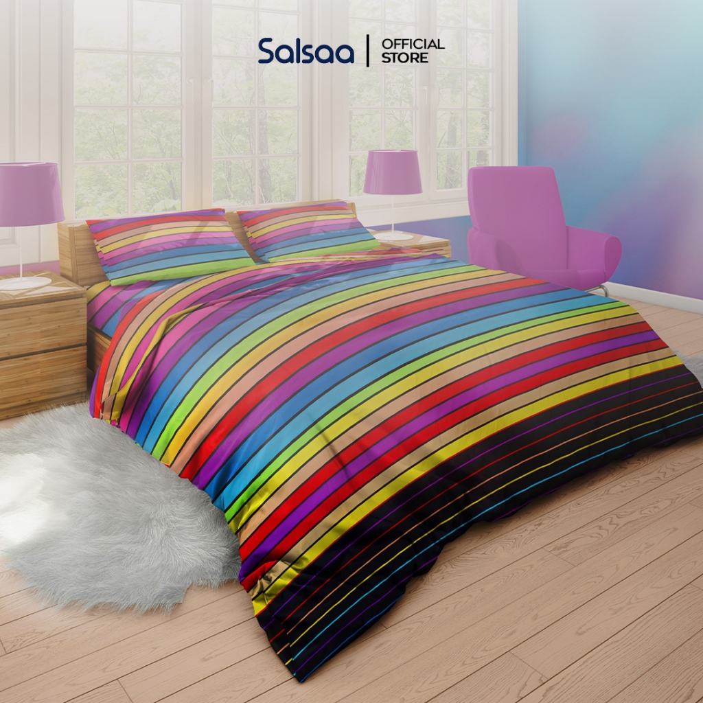 Salsaa Set Sprei Polymicro Karakter Non-Rumbai Rainbow - King dan Queen Size