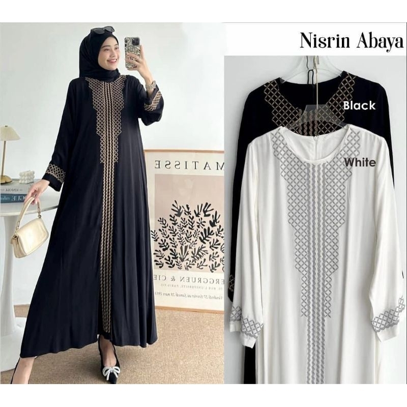 Halima Abaya Bordir Hitam Dan Putih Pakaian Muslim Wanita Ceruty Baju Muslim Trend 2025