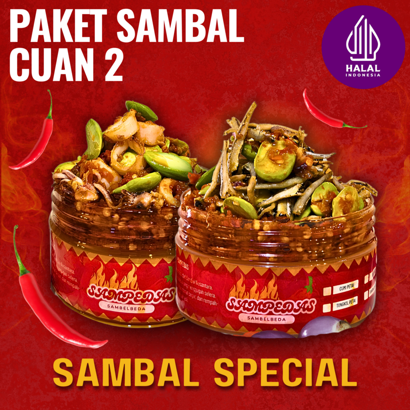 

Sampedas Paket Cuan 2 ( 2 PCS - 1 Pack Bilis Pete & 1 Pack Cumi Pete)