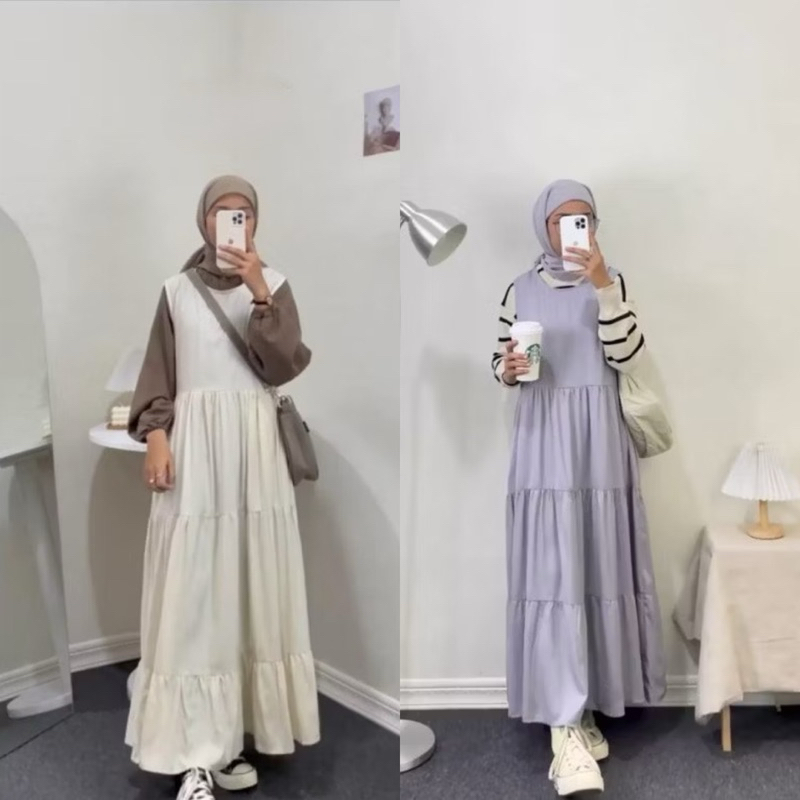AOR Inner Dress Tanpa Lengan Rampel Susun Bahan Rayon Twill Premium Busui Driendly Daily Dress Kutun