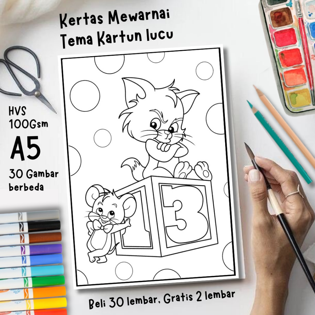 30 Gambar Kertas mewarnai anak / Coloring / Sketsa Tema Kartun Lucu