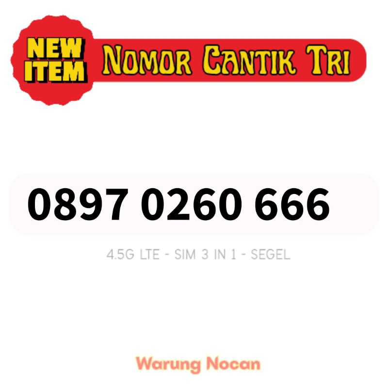 Nomor cantik Tri three 3 11 digit 666