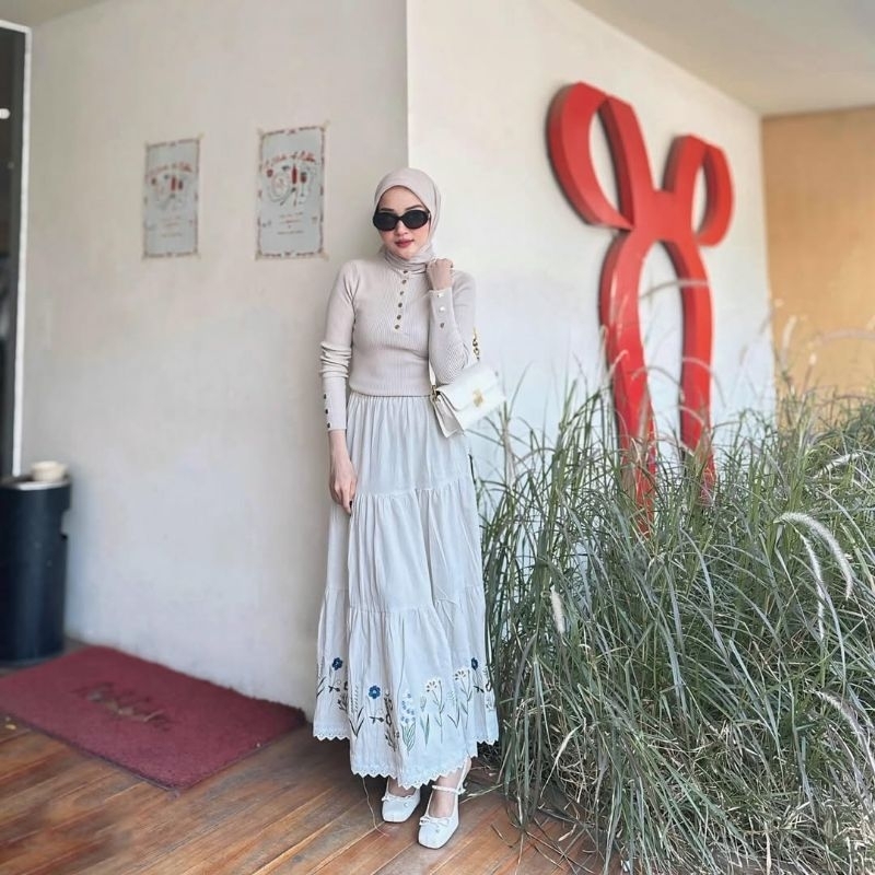 rok rample stripes / rok linen bordir / rok tingkat linen bordir / rok susun linen