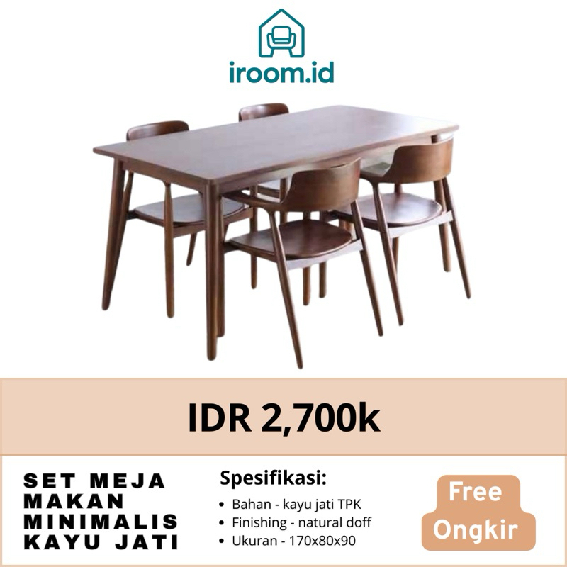 GRATIS ONGKIR SET MEJA MAKAN MINIMALIS KAYU JATI | MEJA MAKAN | MEJA CAFE | KURSI MAKAN | KURSI CAFE