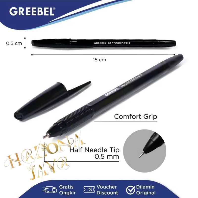 

( 3 / 6 Pcs ) Pulpen Greebel Technoline Hitam 0.5