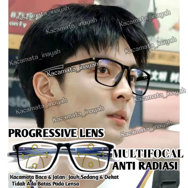Kacamata Sporty Kotak Plus baca Anti Radiasi | Kacamata PROGRESIF Plus Baca Dan Jalan Antiradiasi | 