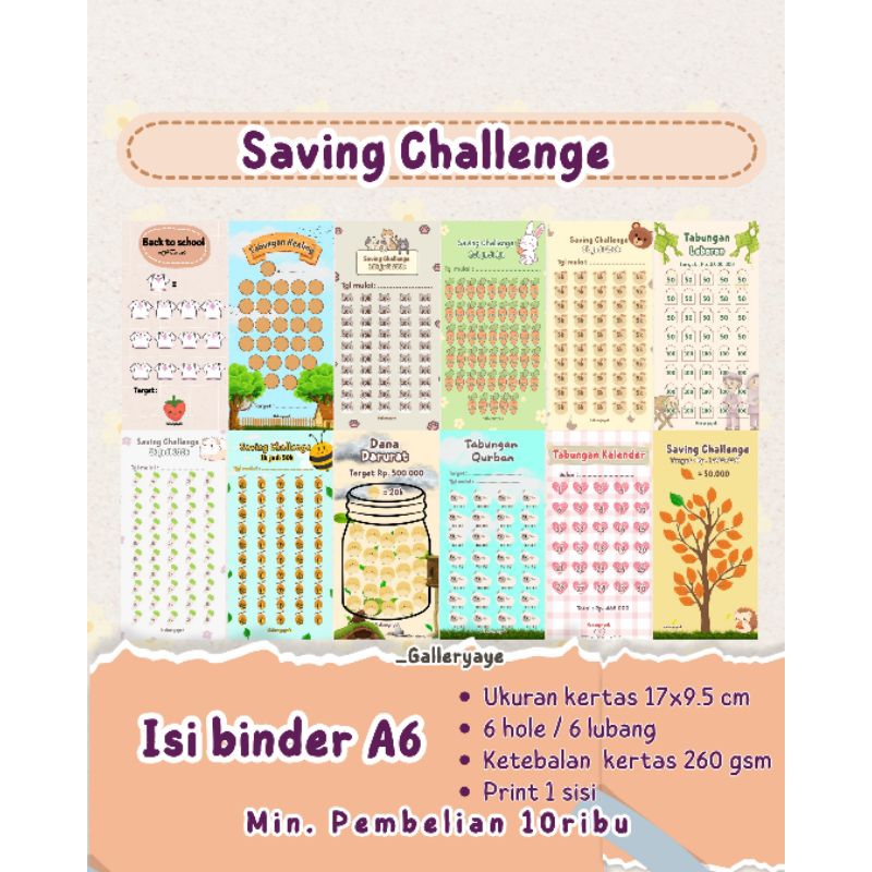 

Saving Challenge Binder A6||Kertas Tebal||Kertas Budgeting|Kertas Menabung A6|||ketebalan 260gsm
