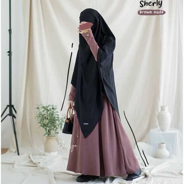 Set Setelan Gamis Abaya Fk French Khimar Cadar instan Daily Sherly Ori Brand Azda wanita muslimah sy