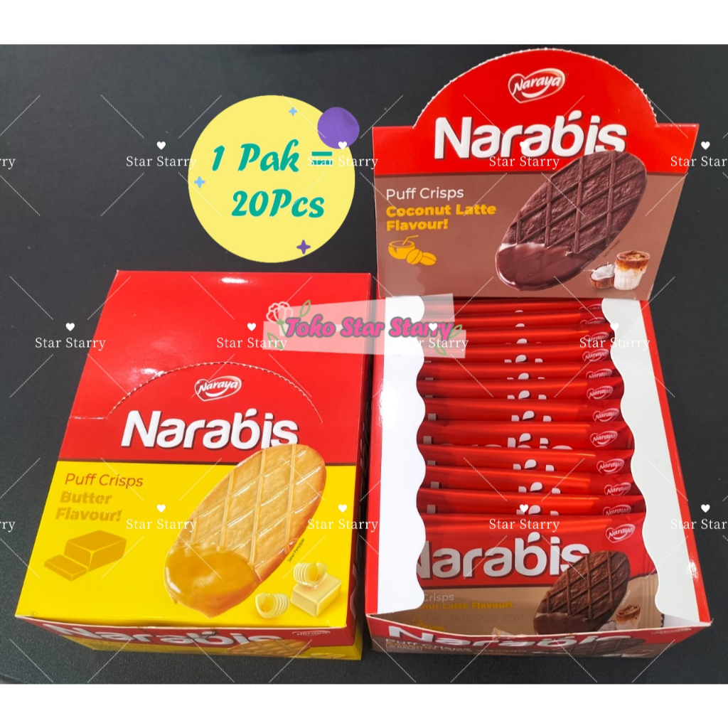 

[PER PACK] NARAYA NARABIS PUFF CRISPS Biskuit Cookies Puff Rasa Butter Coconut Latte Dark Chocolate 420 gr 20'S X 21GR Snack Viral Halal MUI