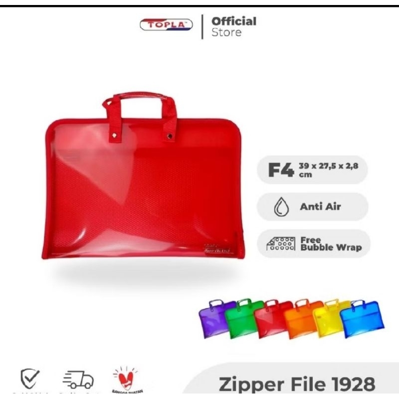 

Topla Zipper File 1928-Tas sekolah dan penyimpan Dokumen F4 dengan slot jaring