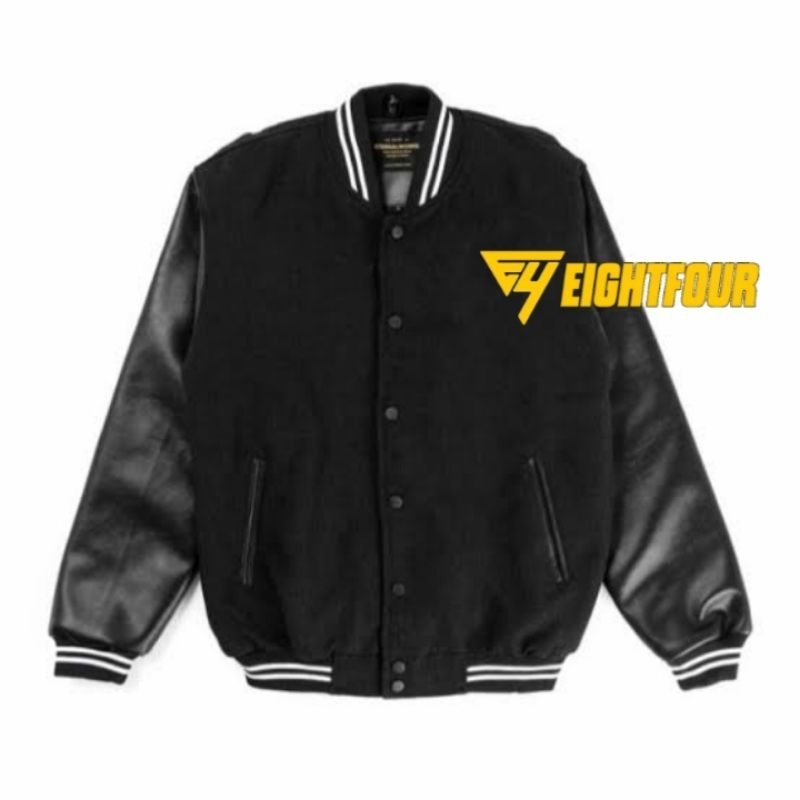 Jaket Varsity Kulit Hitam / Jaket Pria Baseball / Jaket Semi Kulit Pria Keren