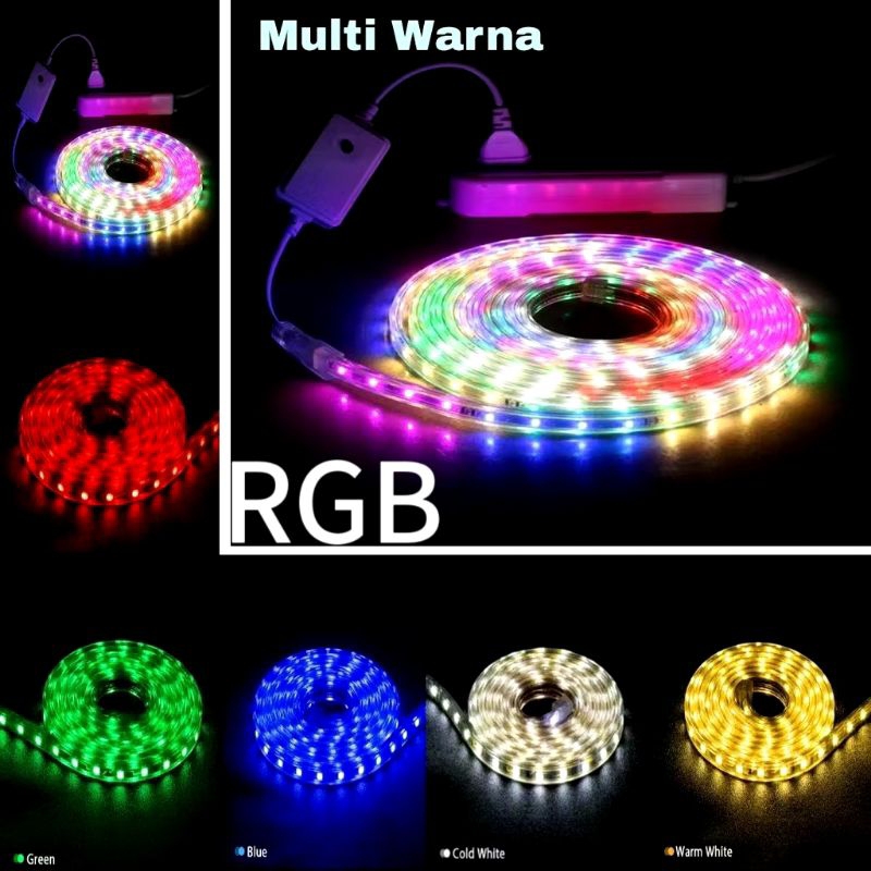 Lampu led strip selang merah putih 3528 2835 220V+Adaptor outdoor led strip rgb hias