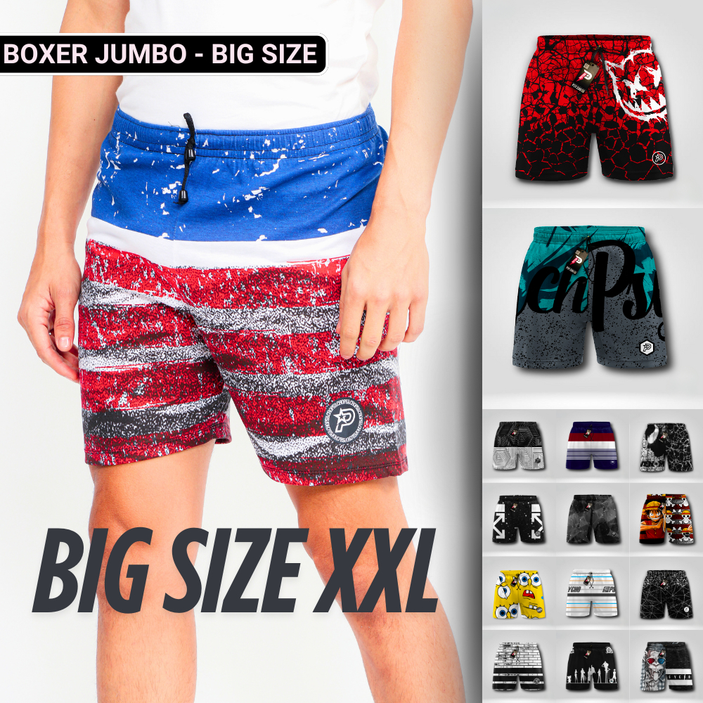 Boxer jumbo pria bahan katun combed 30s | Celana dalam pria dan wanita big size XXL motif distro sur