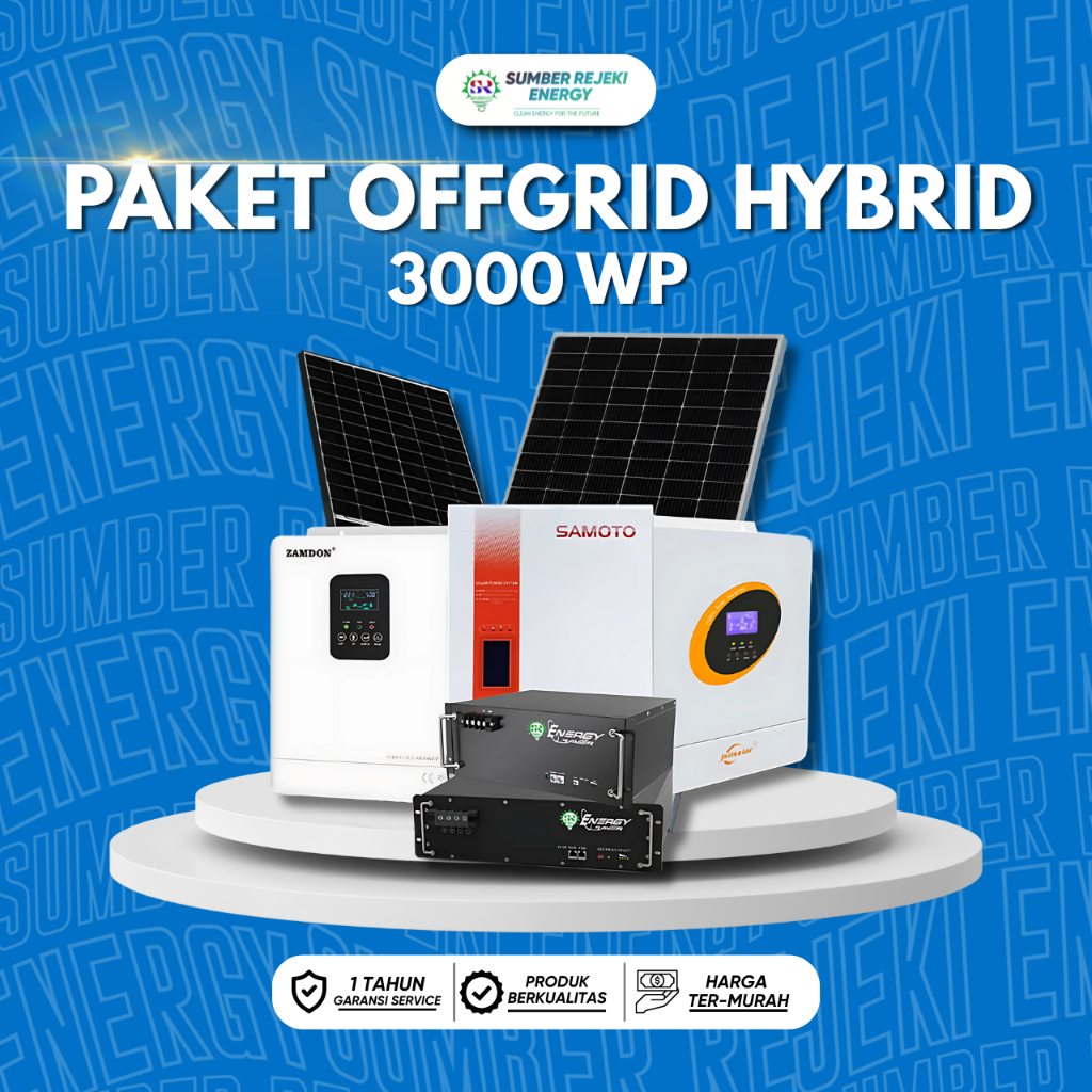 Paket Komplit Premium Solar Panel Surya Pembangkit Listrik Tenaga Surya Baterai 1 Set 3000 Watt