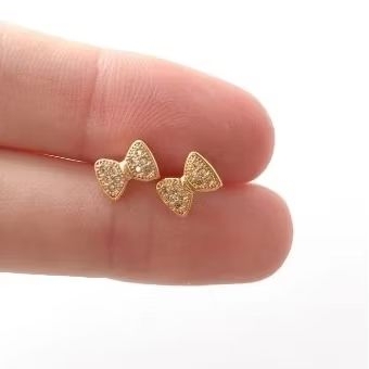 Anting Emas Anak Model Pita dengan permata Zircone putih