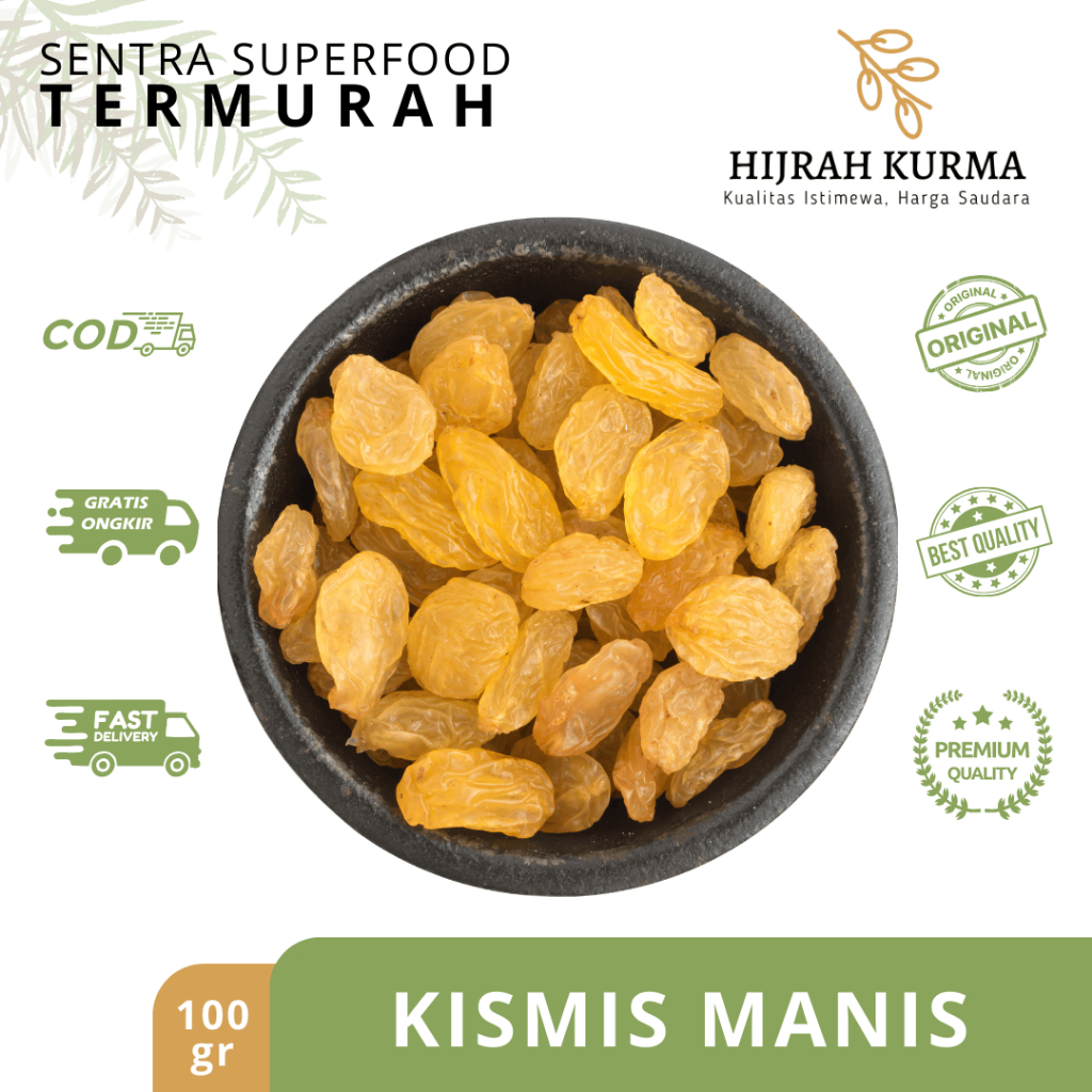 

Kismis Simin Manis 100gr | Anggur Kering Fresh | 100 Organik