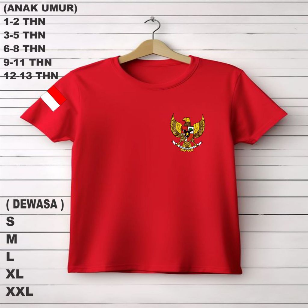 KAOS BAJU ANAK DAN DEWASA LOGO GARUDA BENDERA/KAOS COD HUT RI KEMERDEKAAN INDONESIA