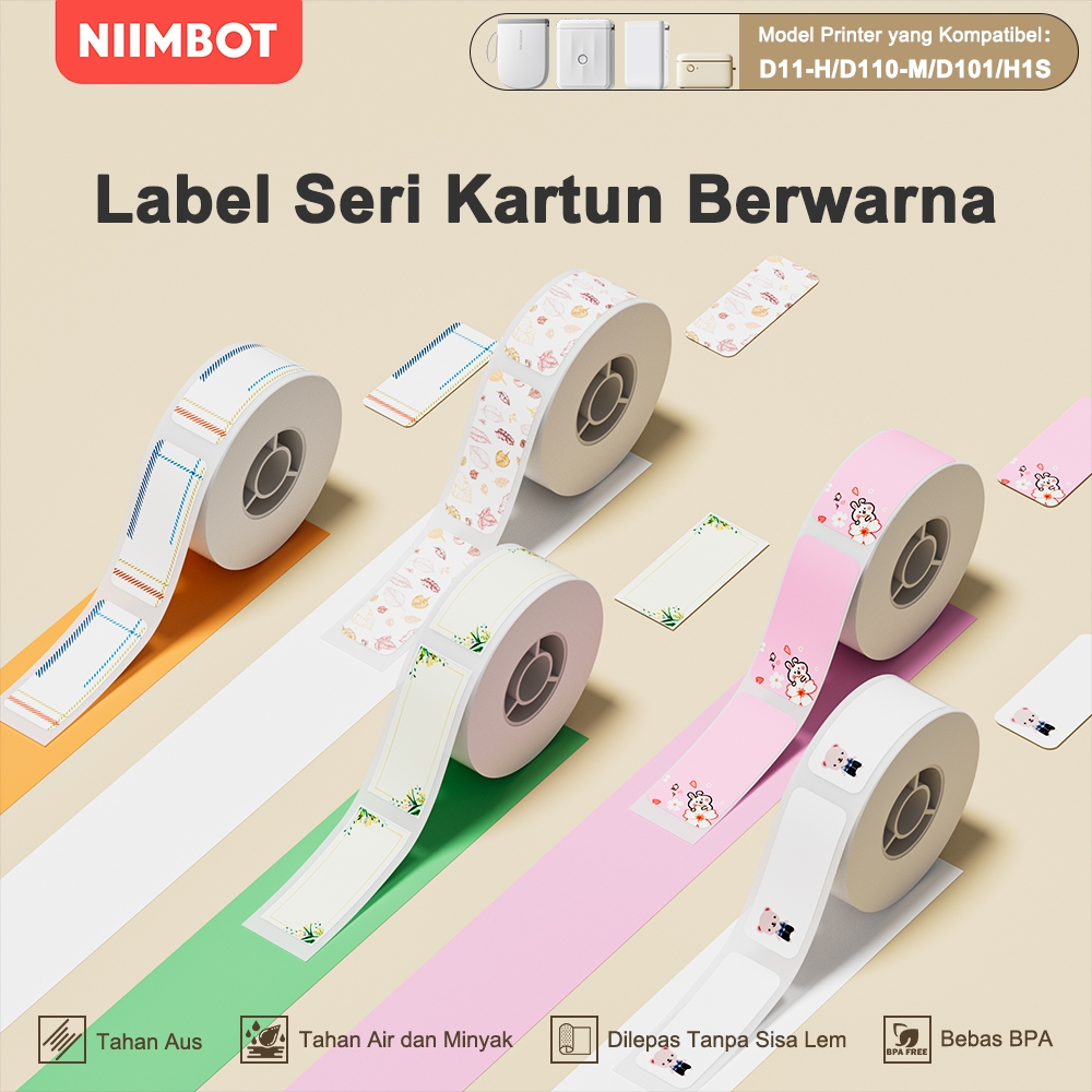 

NIIMBOT D11/D110/D101 Kertas Cetak Label Nama, Stiker Perekat Lucu Berwarna untuk Buku dan Pensil