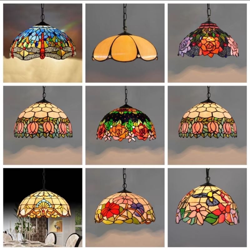 Lampu Gantung Tiffany Kaca Patri Motif Bunga – Vintage Elegan