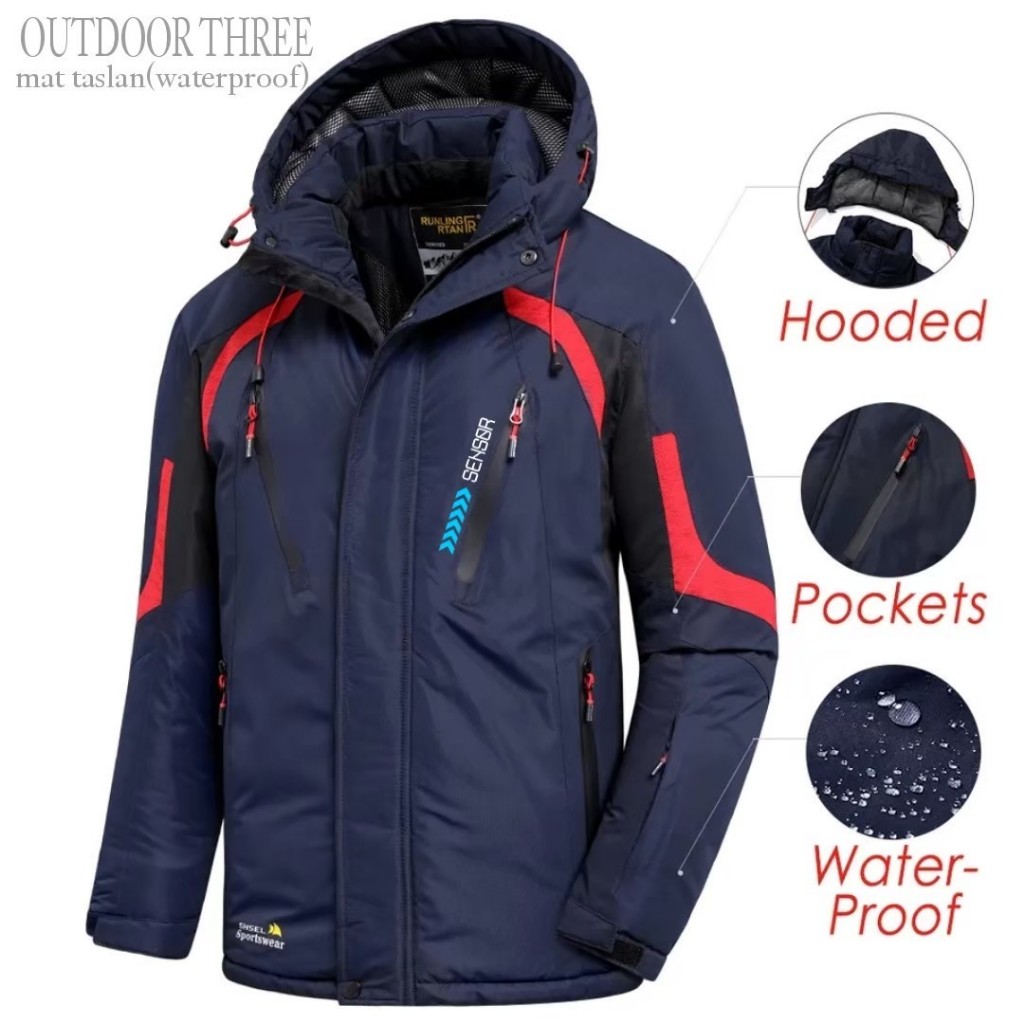 SNSR - Jaket Outdoor V.3 Hoodie - Jaket Hiking - Jaket Gunung Pria Taslan Waterproof - Jaket Parasut