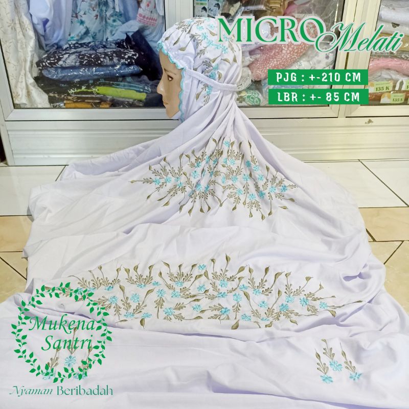mukena santri terusan lajuran polino mikro evata putih viskin salju bordir tile 3d timbul premium sy